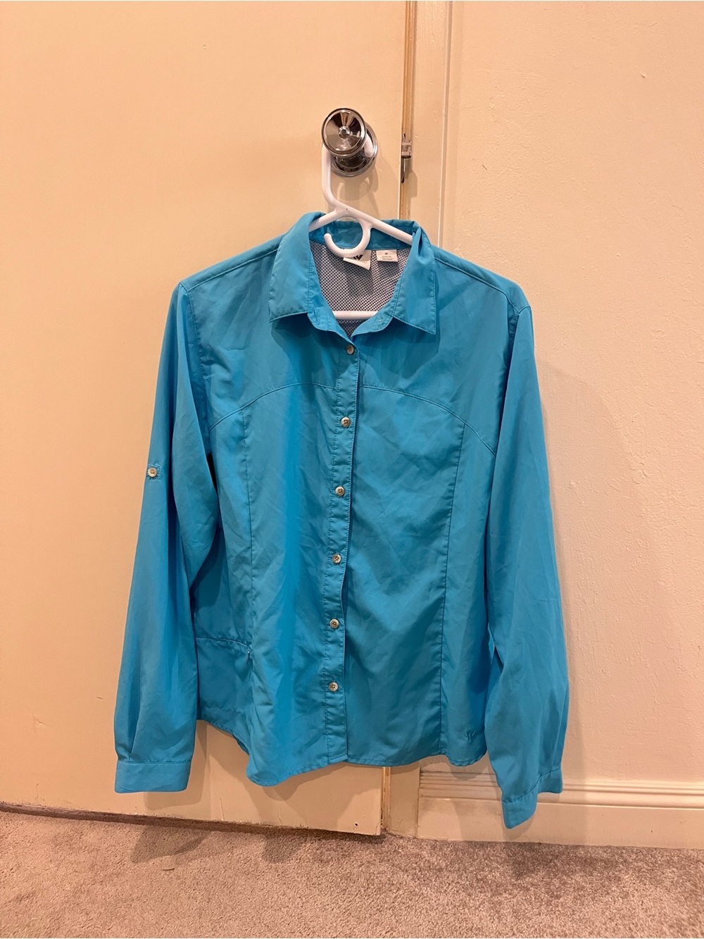 White Sierra dry fit bright blue button down